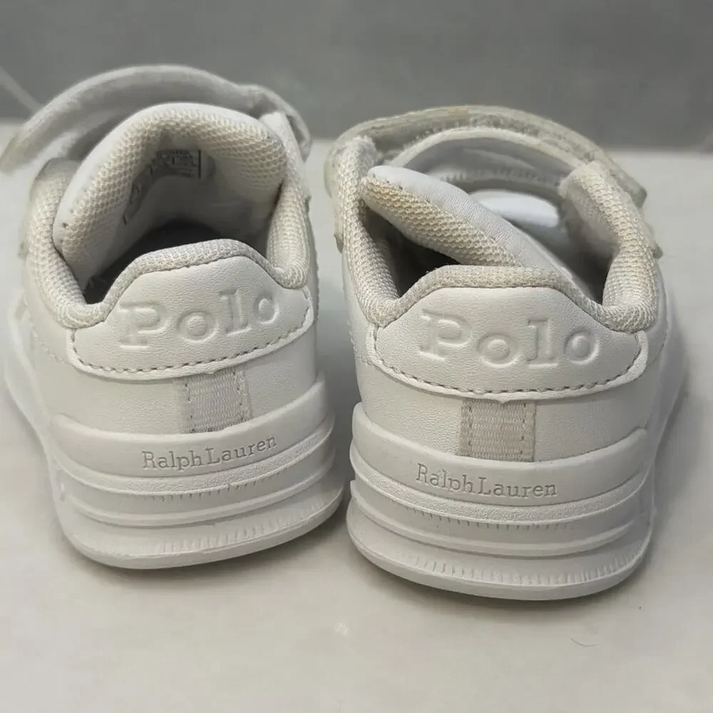Polo Ralph Lauren Baby Toddler Sneakers Heritage White Hook Loop Size 4 Boy Girl